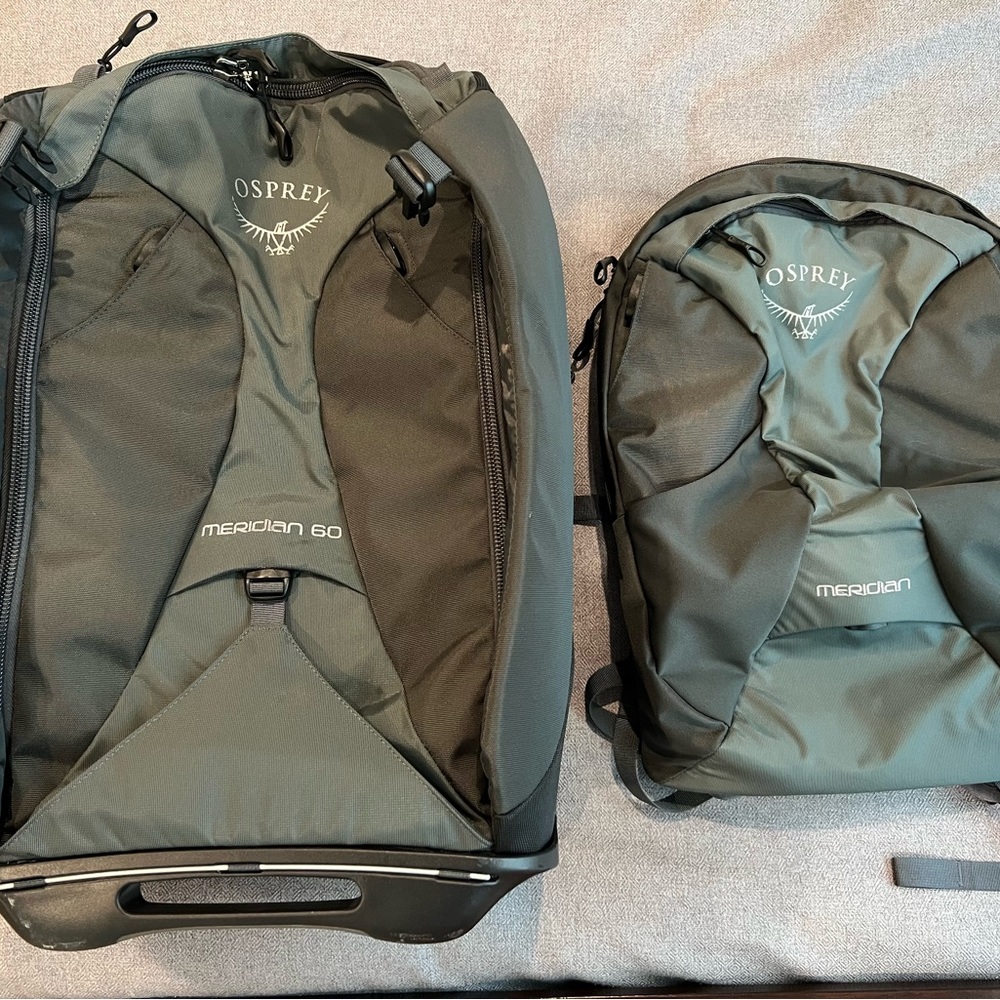 Osprey Meridian 60 L/22" Wheeled Luggage/convertible backpack with day bag